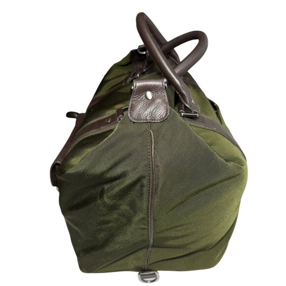 Banana Republic Bag Weekender Duffle Green Nylon Leather Travel Luggage Carry On - Picture 6 of 16